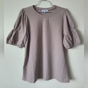 Polagram striped puff sleeve blouse modest top